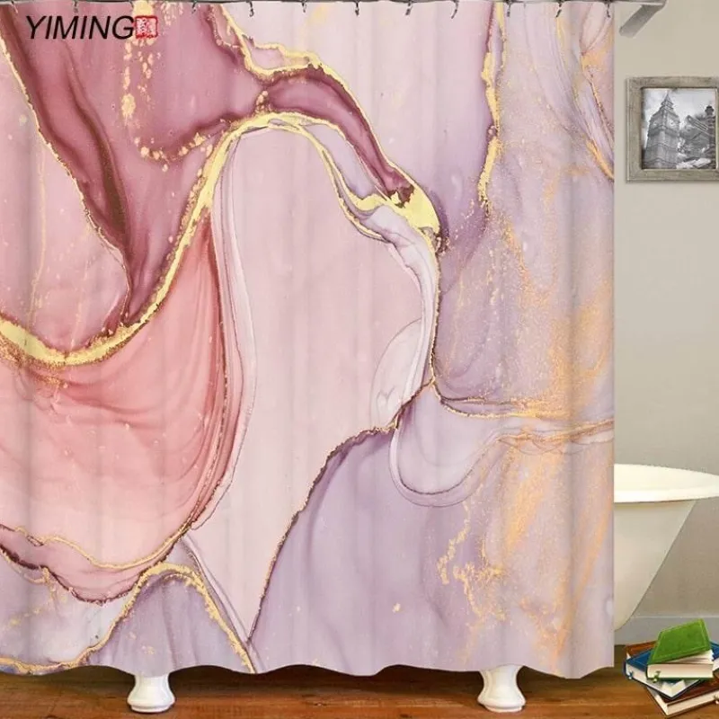 Aqua Essence Badezimmer-Duschvorhang aus errötendem Marmor – Elegantes Badezimmerdekor