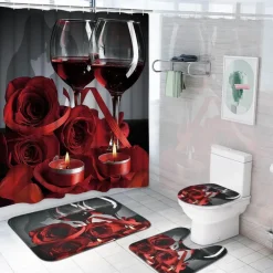 Aqua Essence Badezimmer-Duschvorhang-Set mit Tulpenblumenmuster – Badezimmer-Dekor-Akzent