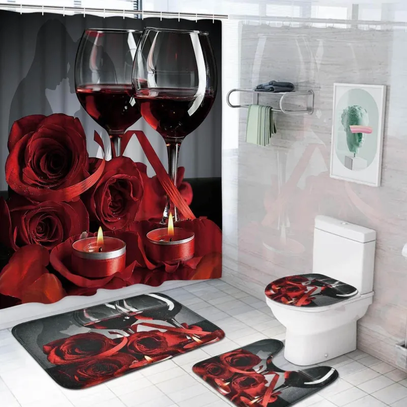 Aqua Essence Badezimmer-Duschvorhang-Set mit Tulpenblumenmuster – Badezimmer-Dekor-Akzent