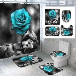 Aqua Essence Badezimmer-Duschvorhang-Set mit Tulpenblumenmuster – Badezimmer-Dekor-Akzent