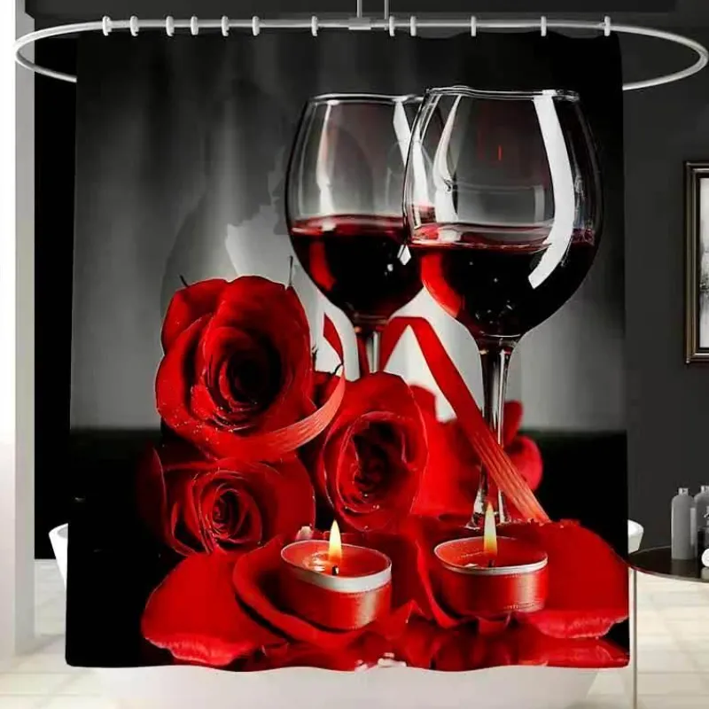 Aqua Essence Badezimmer-Duschvorhang-Set mit Tulpenblumenmuster – Badezimmer-Dekor-Akzent