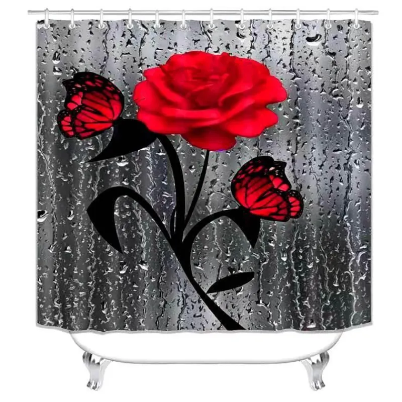 Aqua Essence Badezimmer-Duschvorhang-Set mit Tulpenblumenmuster – Badezimmer-Dekor-Akzent