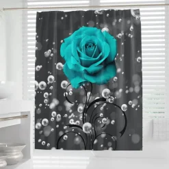 Aqua Essence Badezimmer-Duschvorhang-Set mit Tulpenblumenmuster – Badezimmer-Dekor-Akzent