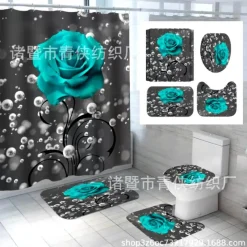 Aqua Essence Badezimmer-Duschvorhang-Set mit Tulpenblumenmuster – Badezimmer-Dekor-Akzent