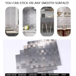Timeless Touch Küche & Esszimmer-3D-Wandaufkleber aus Metallziegeln – selbstklebende Dekorplatten