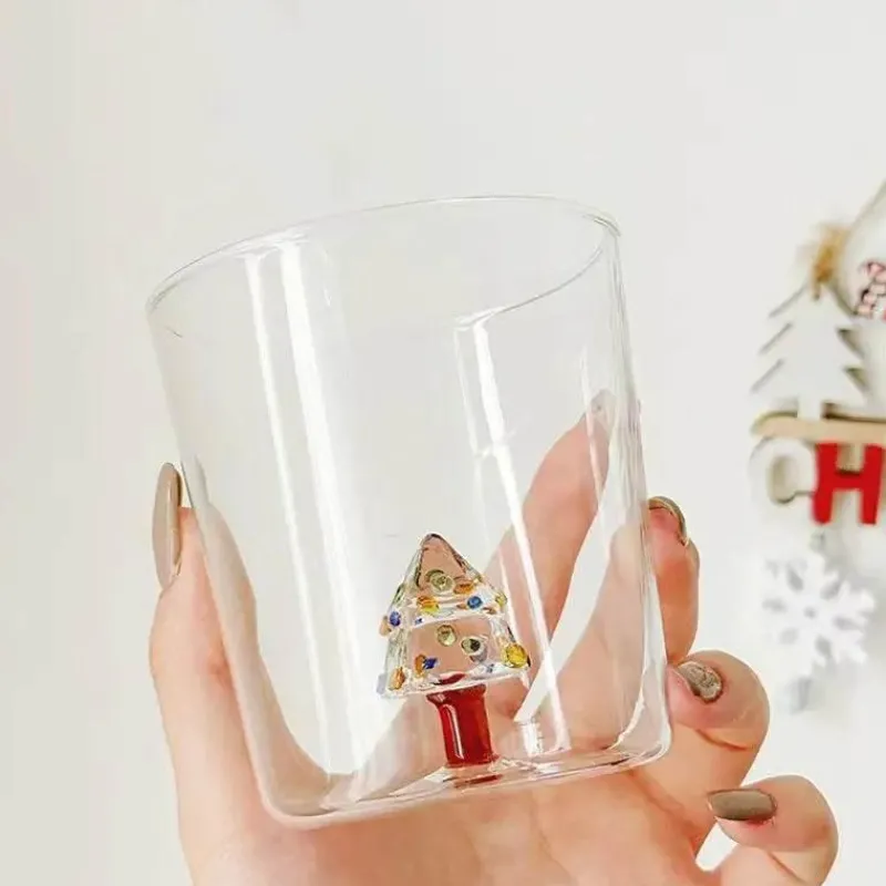 Plates u0026 More Küche & Esszimmer-3D-Weihnachtsbaumbecher aus Rosenglas – Weihnachtsgeschenk-Dekoration