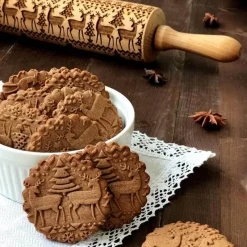 The Culinary Kit Küche & Esszimmer-3D-Weihnachts-Nudelholz aus Holz – Weihnachts-Backwerkzeug