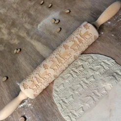 The Culinary Kit Küche & Esszimmer-3D-Weihnachts-Nudelholz aus Holz – Weihnachts-Backwerkzeug