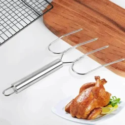 Tom Küche & Esszimmer-Edelstahl-Grillspieße, Truthahngabel, Grillwerkzeug-Set für perfektes Grillen