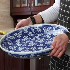 Elegance at the Table Küche & Esszimmer-Edler blau-weißer Servierteller aus Porzellan – chinesisches Geschirr für Pasta und Braten