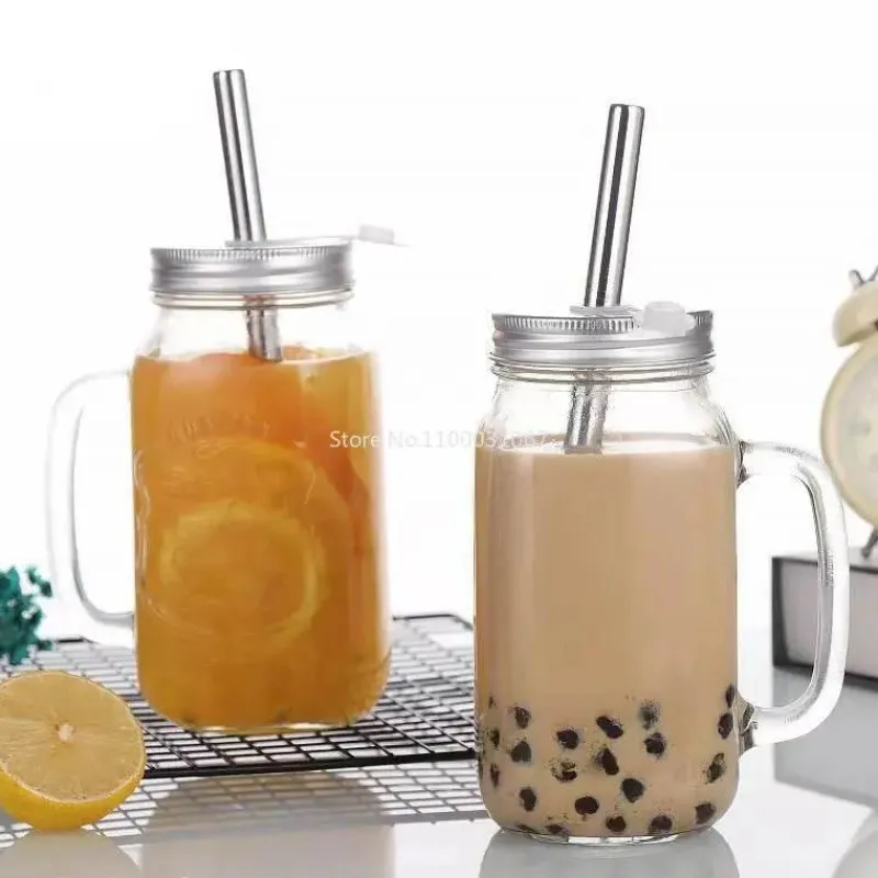 Plates u0026 More Küche & Esszimmer-Einmachglas-Becher mit Henkeln – Klares Trinkgeschirr mit Strohhalm