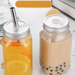 Plates u0026 More Küche & Esszimmer-Einmachglas-Becher mit Henkeln – Klares Trinkgeschirr mit Strohhalm