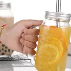 Plates u0026 More Küche & Esszimmer-Einmachglas-Becher mit Henkeln – Klares Trinkgeschirr mit Strohhalm