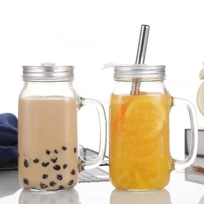 Plates u0026 More Küche & Esszimmer-Einmachglas-Becher mit Henkeln – Klares Trinkgeschirr mit Strohhalm