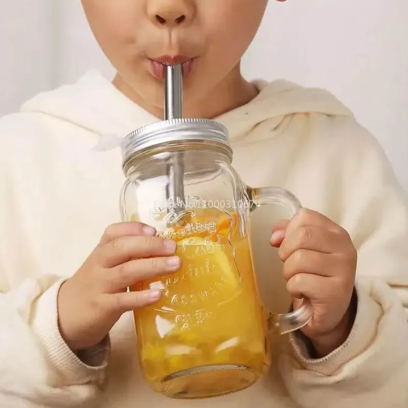 Plates u0026 More Küche & Esszimmer-Einmachglas-Becher mit Henkeln – Klares Trinkgeschirr mit Strohhalm