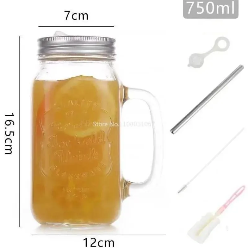 Plates u0026 More Küche & Esszimmer-Einmachglas-Becher mit Henkeln – Klares Trinkgeschirr mit Strohhalm