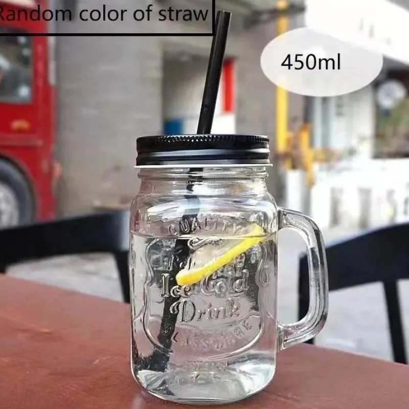 Plates u0026 More Küche & Esszimmer-Einmachglas-Becher mit Henkeln – Klares Trinkgeschirr mit Strohhalm