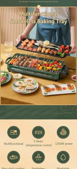 The Decor Haven Camping-Werkzeuge|Camping Im Freien-Einstellbarer rauchfreier Elektrogrill - Kochgerät für den Innenbereich