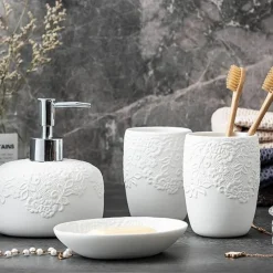 The Bath Nook Badezimmer-Elegant Ceramic Bathroom Set - Embossed Bath Accessories