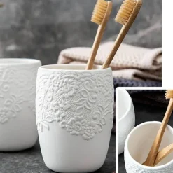 The Bath Nook Badezimmer-Elegant Ceramic Bathroom Set - Embossed Bath Accessories