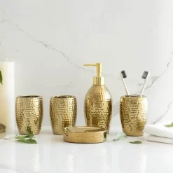 The Bath Nook Badezimmer-Elegant Gold Embossed Ceramic Bathroom Set - Luxurious Bath Accessories