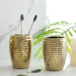 The Bath Nook Badezimmer-Elegant Gold Embossed Ceramic Bathroom Set - Luxurious Bath Accessories