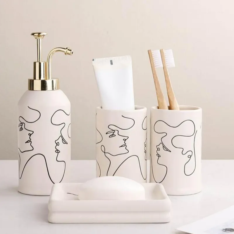 The Bath Nook Badezimmer-Elegant Line Drawing Bathroom Set - Stylish Home Decor Essentials