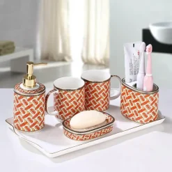 The Bath Nook Badezimmer-Elegant Red Gilt Ceramic Bathroom Set - Stylish Bath Accessories