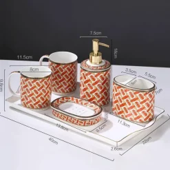 The Bath Nook Badezimmer-Elegant Red Gilt Ceramic Bathroom Set - Stylish Bath Accessories