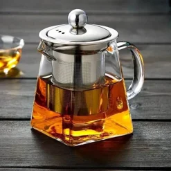 Tom Küche & Esszimmer-Elegante Teekanne aus Glas – Edelstahl-Teesieb für losen Tee