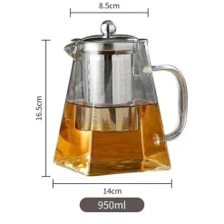 Tom Küche & Esszimmer-Elegante Teekanne aus Glas – Edelstahl-Teesieb für losen Tee