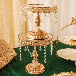 Elegance at the Table Küche & Esszimmer-Eleganter Dessertständer aus Kristallglas – vergoldeter Kuchenständer