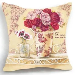 Plush Perch Bettzeug-Eleganter Kissenbezug mit Blumenvase – luxuriöser Kissenbezug für die Inneneinrichtung