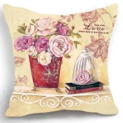 Plush Perch Bettzeug-Eleganter Kissenbezug mit Blumenvase – luxuriöser Kissenbezug für die Inneneinrichtung