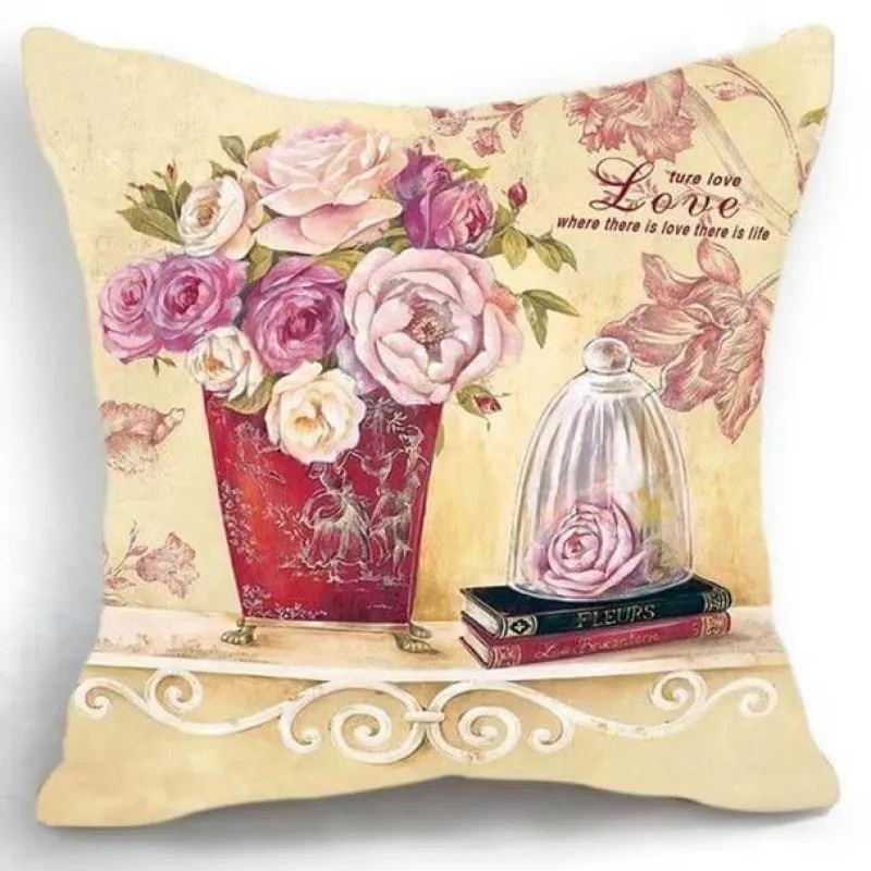 Plush Perch Bettzeug-Eleganter Kissenbezug mit Blumenvase – luxuriöser Kissenbezug für die Inneneinrichtung