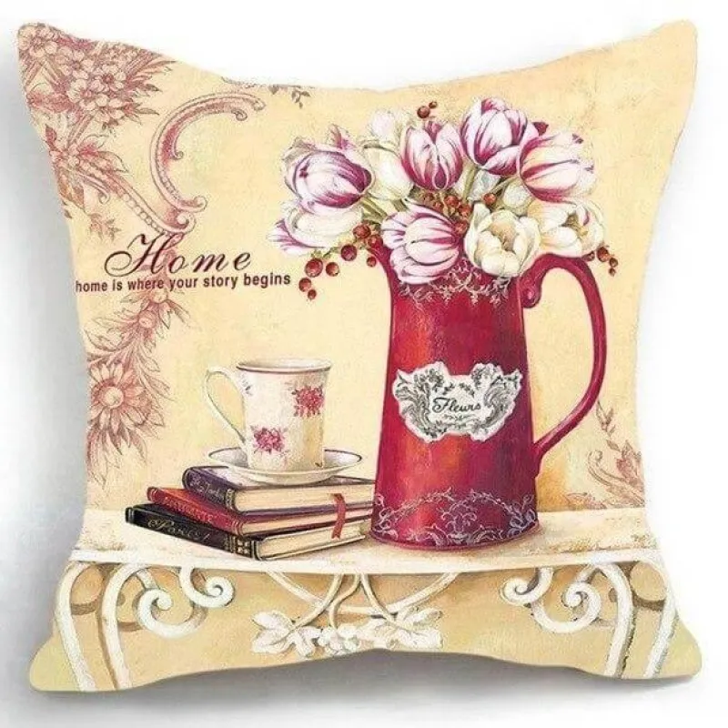 Plush Perch Bettzeug-Eleganter Kissenbezug mit Blumenvase – luxuriöser Kissenbezug für die Inneneinrichtung