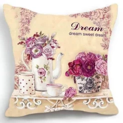 Plush Perch Bettzeug-Eleganter Kissenbezug mit Blumenvase – luxuriöser Kissenbezug für die Inneneinrichtung