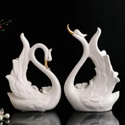 Plates u0026 More Küche & Esszimmer-Elegantes Schwanenskulpturen-Set – Keramik-Heimdekor, Hochzeitsgeschenk