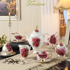 Feast u0026 Flair Küche & Esszimmer-Elegantes Teeservice aus Knochenporzellan – Teekanne, Tassen, Untertassen, Zuckerdose, Krug