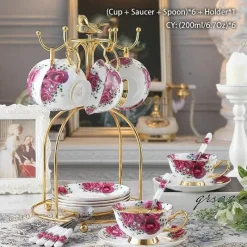 Feast u0026 Flair Küche & Esszimmer-Elegantes Teeservice aus Knochenporzellan – Teekanne, Tassen, Untertassen, Zuckerdose, Krug