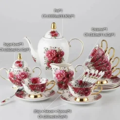 Feast u0026 Flair Küche & Esszimmer-Elegantes Teeservice aus Knochenporzellan – Teekanne, Tassen, Untertassen, Zuckerdose, Krug