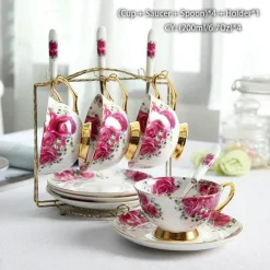 Feast u0026 Flair Küche & Esszimmer-Elegantes Teeservice aus Knochenporzellan – Teekanne, Tassen, Untertassen, Zuckerdose, Krug