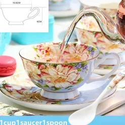 Plates u0026 More Küche & Esszimmer-Elegantes Teeservice aus Keramik – Kombination aus Tasse, Untertasse und Löffel