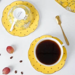 Feast u0026 Flair Küche & Esszimmer-Elegantes Teeservice aus Knochenporzellan – Zitronenbaum-Tasse und Untertasse, Schwarztee-Set