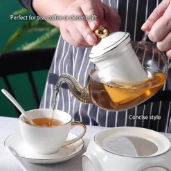 Feast u0026 Flair Küche & Esszimmer-Elegantes Teeservice aus goldweißer Keramik mit Glasteekanne