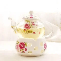 Elegance at the Table Küche & Esszimmer-Elegantes Teeservice aus Porzellan mit Kerzenwärmer aus Glas – das perfekte Geschenk für Teeliebhaber