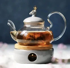 Elegance at the Table Küche & Esszimmer-Elegantes Teeservice aus Porzellan mit Kerzenwärmer aus Glas – das perfekte Geschenk für Teeliebhaber