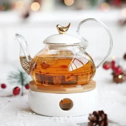 Elegance at the Table Küche & Esszimmer-Elegantes Teeservice aus Porzellan mit Kerzenwärmer aus Glas – das perfekte Geschenk für Teeliebhaber