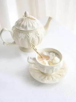 Feast u0026 Flair Küche & Esszimmer-Elegantes Teetassen- und Untertassen-Set „French Garden“ aus cremefarbener Keramik
