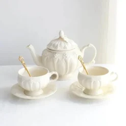 Feast u0026 Flair Küche & Esszimmer-Elegantes Teetassen- und Untertassen-Set „French Garden“ aus cremefarbener Keramik